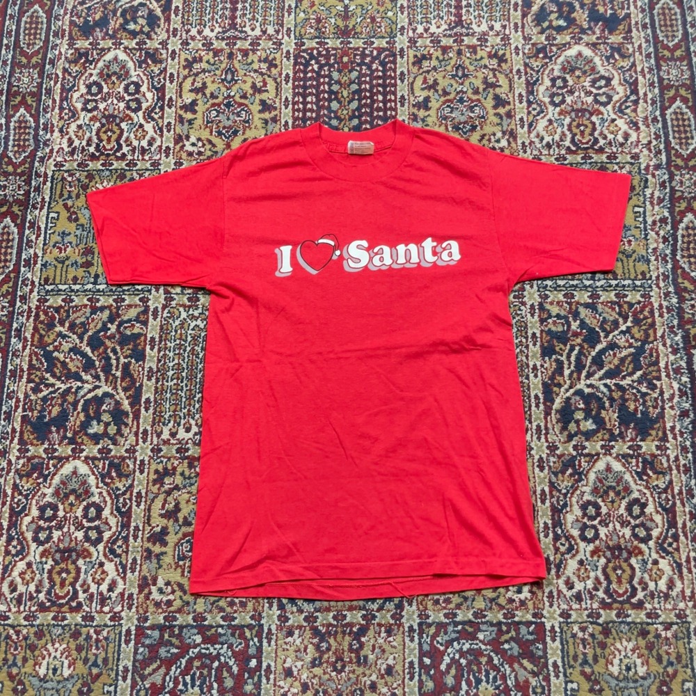 Vintage 80s Super Shirts I Heart Santa T-Shirt Red‎ Single Stitch Mens Large USA
